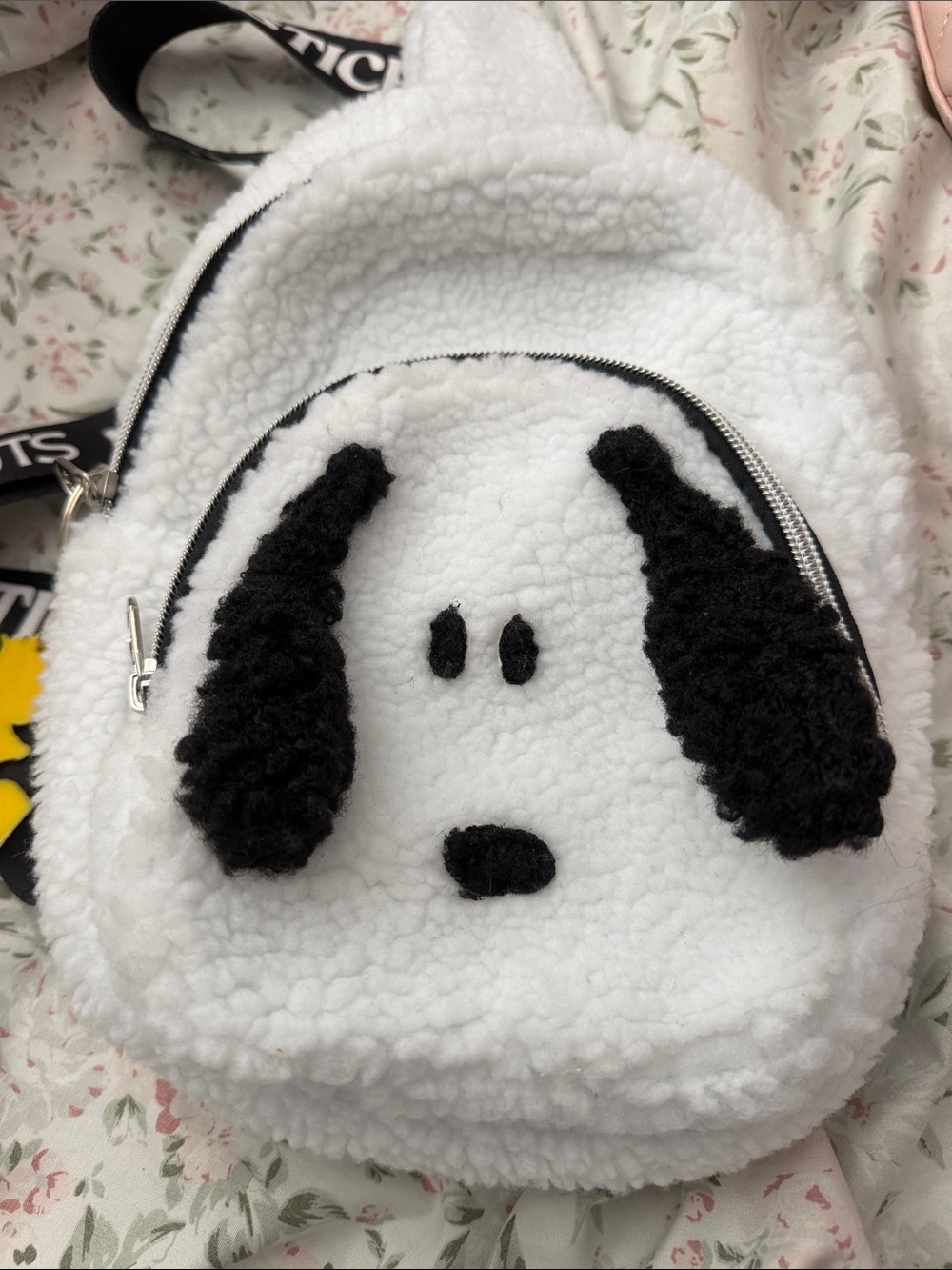 Justice White Sherpa Puppy Face Mini Backpack with Black Accents